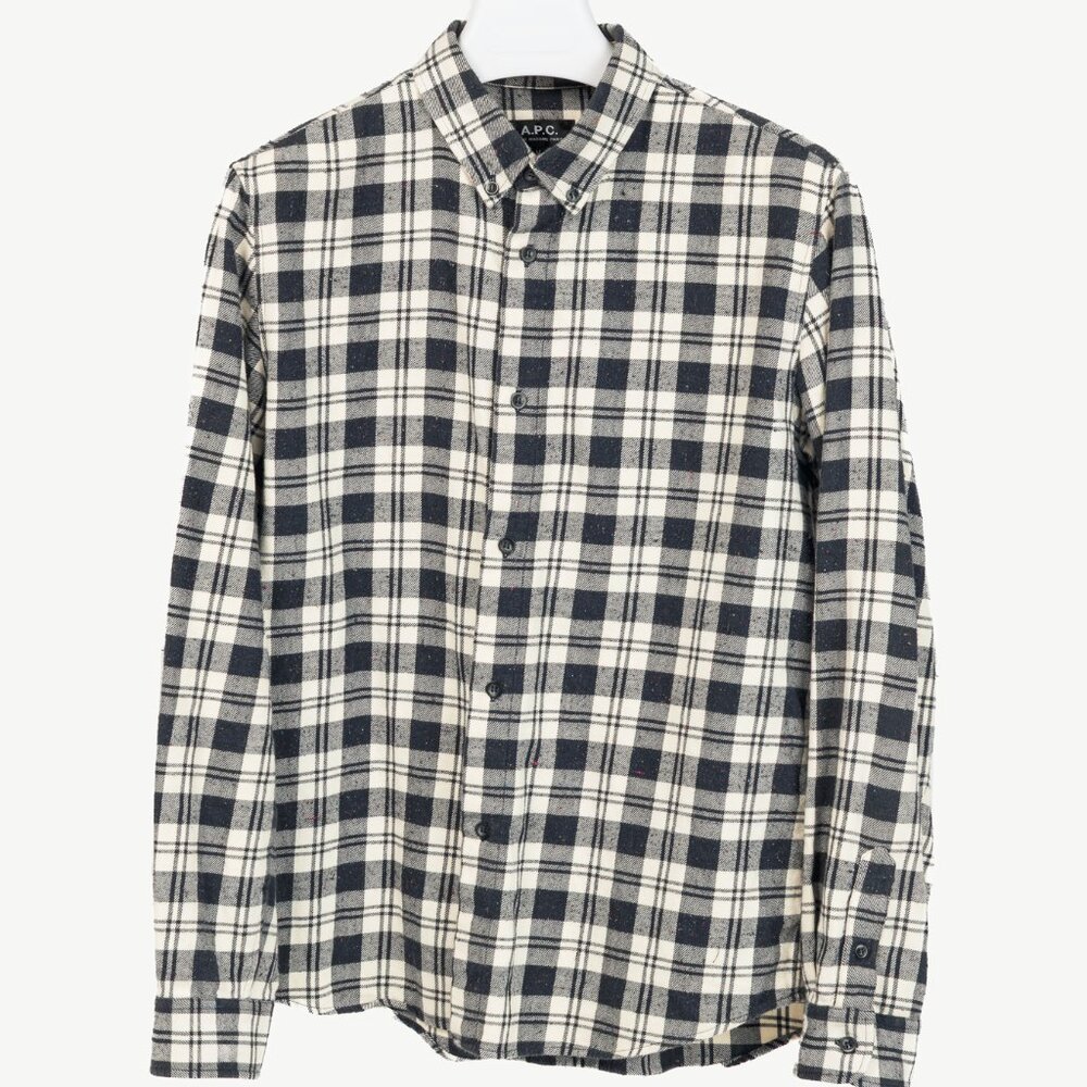A.P.C. Navy & White Plaid-Flannel Buttoned Shirt